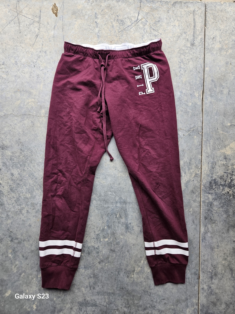 Victoria's Secret PINK Maroon Jogger Sweatpants with White Stripes